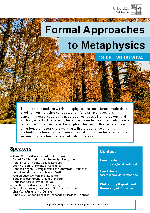 Plakat für Formal Approaches to Metaphysics Konferenz